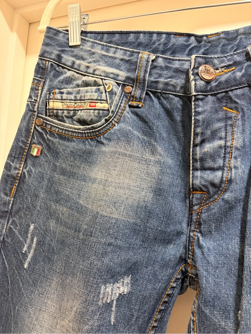 Diesel Italian Denim Blue Distressed Straight-Leg Jeans